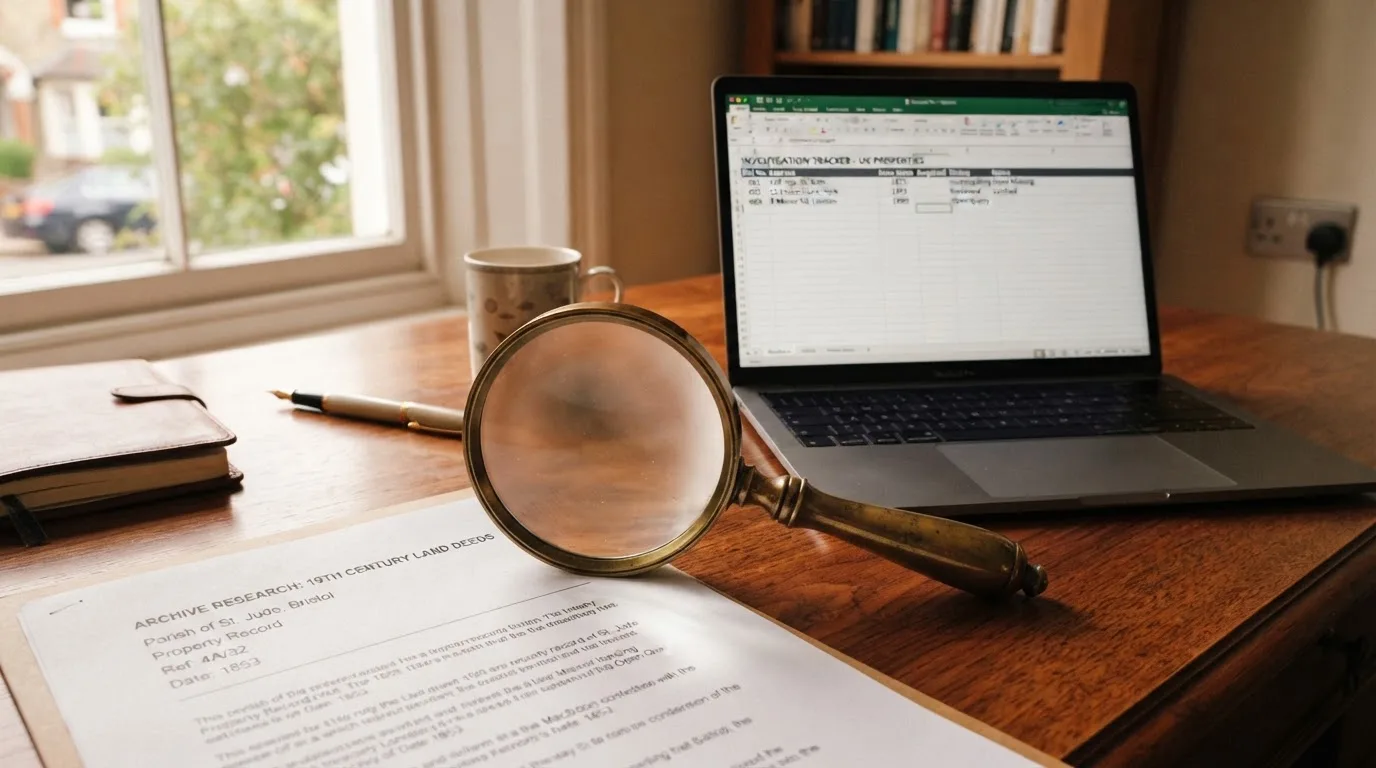 A magnifying glass rests over a printed regulatory certificate on a wooden desk.
