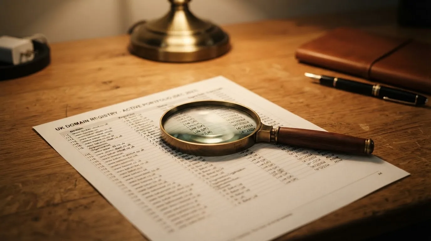 A magnifying glass rests over a printed regulatory certificate on a wooden desk.