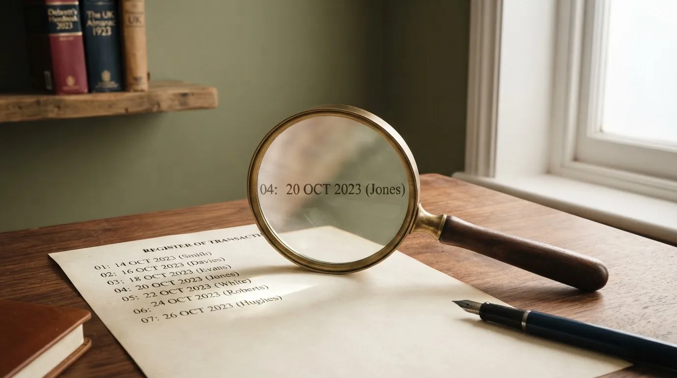 A magnifying glass rests over a printed regulatory certificate on a wooden desk.